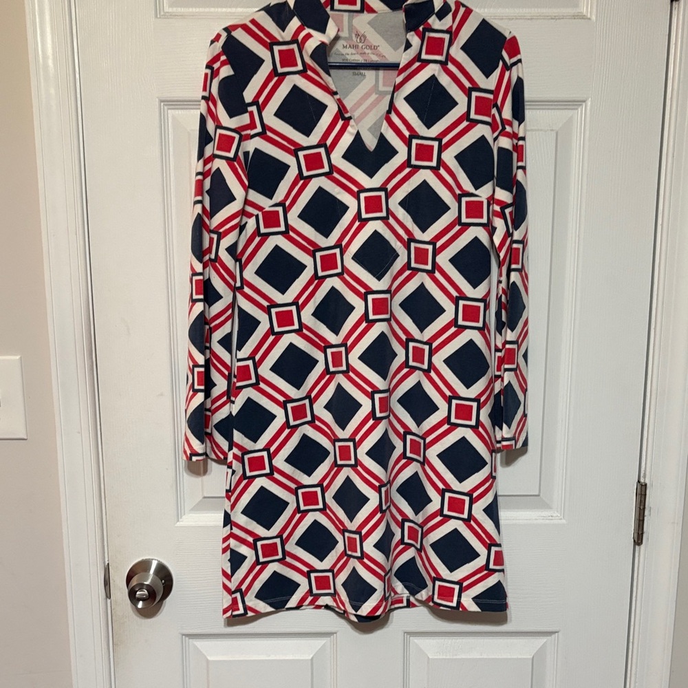 Mahi Gold Long Sleeve Dress in Red, White, and Blue